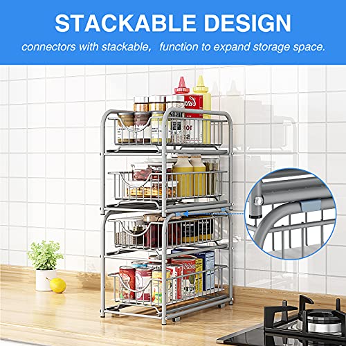 under sink storage 2 Tier Stackable Sliding Basket Organizer Drawer For Kitchen And Bathroom/Cabinet Drawers,silver - color: Silver