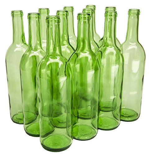 North Mountain Supply 750ml Glass Bordeaux Wine Bottle Flat-Bottomed Cork Finish - Case of 12 - Light Green