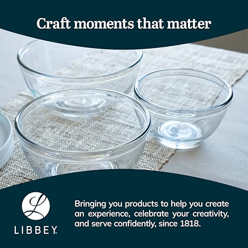 Libbey Baker's Basics 3-Piece Glass Mixing Bowls Set - Clear Bowls for Baking, Prep, Serving & Storage - Microwave, Oven, Freezer and Dishwasher Safe - color: Mix Set 3