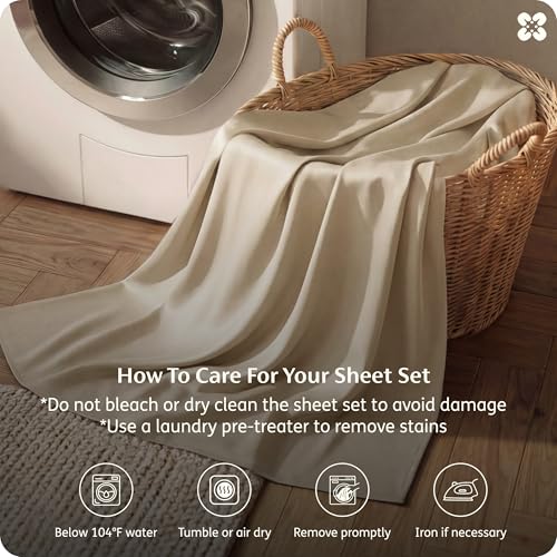 Bedsure PureWoven 100% Rayon Derived from Bamboo, Queen Sheets, 4 Pieces | Cooling Sheets for Hot Sleepers, Breathable & Silky Soft, 16" Deep Pocket, Hotel Luxury Bedding, Beige - color: 03 - Beige, size: Queen