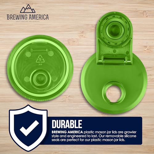 Mason Jar Lids Wide Mouth Plastic 4 Pack - With Flip Cap Screw Top Pouring Spout and Drink Hole - Fits Kerr and Ball Canning Jars - Wet/Dry Food and Liquid Storage - MADE IN USA (Lime Green) - color: Lime Green