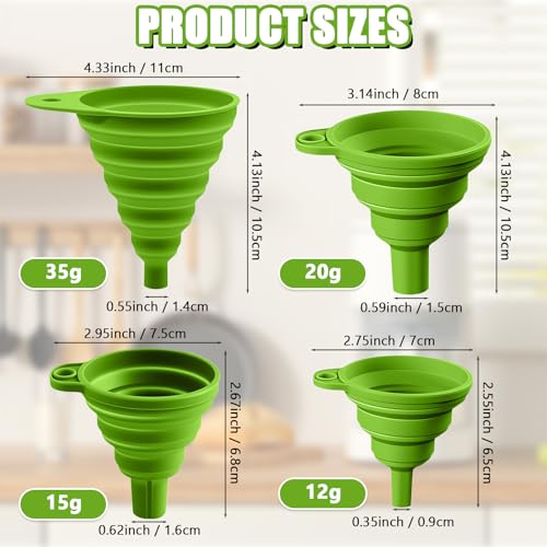 4PCS Silicone Collapsible Funnels Set for Kitchen Use Compact and Portable Liquid Transfer Tool, Collapsible Gadgets(Green) - color: 4PCS-Green