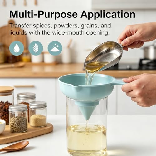 Wide Mouth Funnel, Food Grade Plastic Canning Funnel Set with 4 Size Spouts and Strainers for Bottles, Spice Jars, Liquids, Powders and Kitchen Filling (7-Piece Funnel Set) - color: 7-Piece Funnel Set