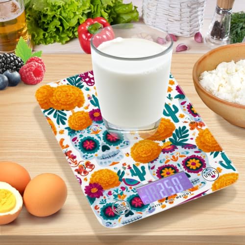 Food Scale Kitchen Digital Scale Food Ounces and Grams Dieting Baking Cooking Waterproof Glass Panels LCD Display,4 Units Scale Tare Function Skull Mexican Halloween White - color: Skull 24