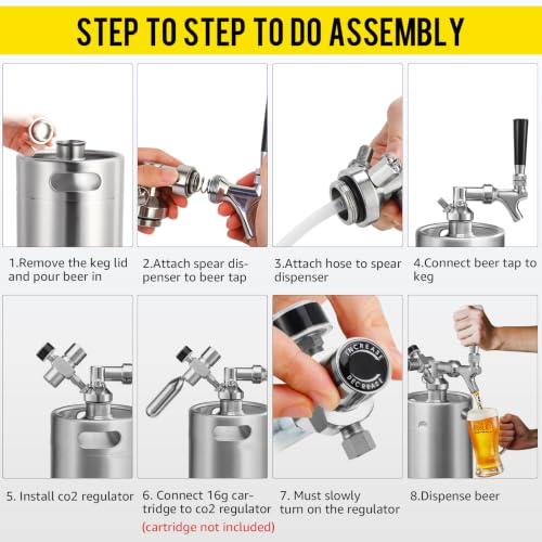 MRbrew 128oz Mini Beer Keg Growler Mini Kegerator - Portable Draft Beer Dispenser System, Pressurized Stainless Steel Beer Growler Tap with CO2 Regulator & Beer Tap for Fresh Beer, Home Bar Party&Gift