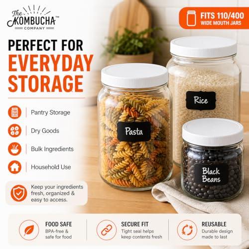 110mm (4.33") Fit - 3-Pack Black Plastic Lids for 1 Gallon Wide Mouth Jars – PE Foam Liner, Food-Grade, Leak-Resistant Caps (Jars Not Included) - color: Black