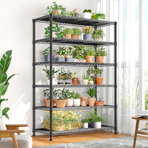 REIBII 75" H Metal Shelving 6 Tier Storage Shelf Adjustable Kitchen Shelf Wire Shelving Unit Detachable Storage Rack for Kitchen Laundry Living Room Commercial Heavy Duty Metal Shelf 75" X35" X14" - size: 【6 Tier】75"H X 35"W X 14"D