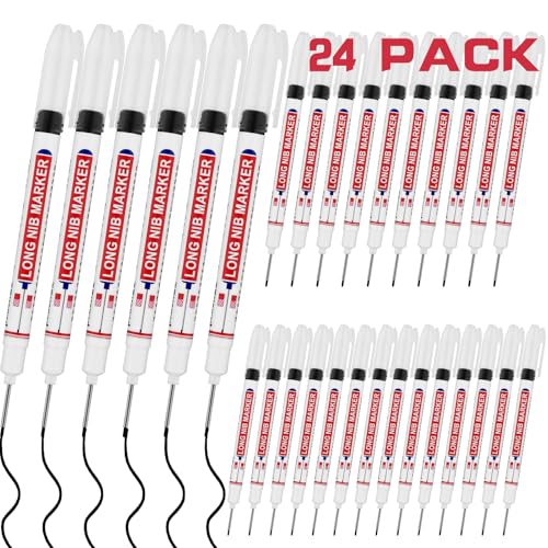 24 PCS Long Head Deep Hole Marker Pens,20mm Long Nib Marker,Longs Nose Markers,Waterproof Construction Markers Marking Tool,Permanent Markers Carpenter Ink marker Pens,Metal marking Pens,White - color: 24PCS-20MM White