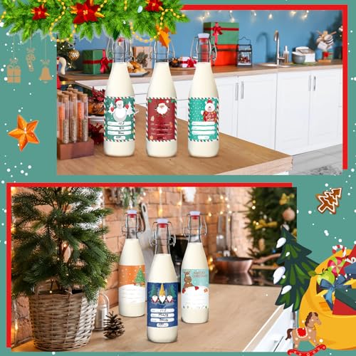 Sieral 6 Set Coquito Bottles 16 oz Christmas Swing Top Glass Bottles Flip Top Brewing Bottle for Vanilla Extract Homemade with Christmas Label Stickers Home Brewing Coquito Beverages Liqueur - color: Christmas