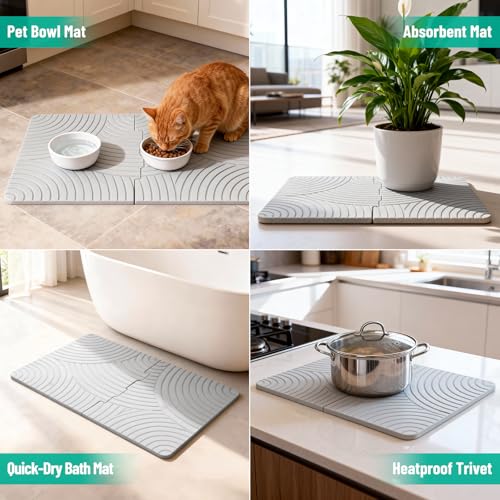 NiHome Large Stone Drying Mat for Kitchen Counter, 24"x16" Quick Dry Diatomaceous Earth Kitchen Mats - Fast Absorbent Non-Slip Dirt-Resistant Stone Dish Drying Mat for Dishes Bottles Cups Bathroom