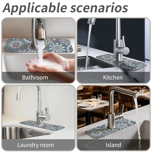 Kitchen Sink Splash Guard,Bohemian flowers Faucet Mat Sink Gadgets-Super Absorbent Fast Drying Mat Drip Catcher for Kitchen, Bathroom,Sink Mat, Dish Drying Mat, Bathroom(15" X 5.5" ) - color: Bohemian flowers