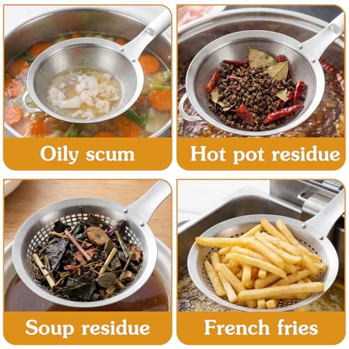 2 Pieces Spider Strainer Skimmer Spoon Set, Fine Mesh Stainless Steel Metal With HoleSieve Food Strainer Grease Spider Skimmer, Large Hole Slotted Colander Frying Spoons Set With Handle for Cooking
