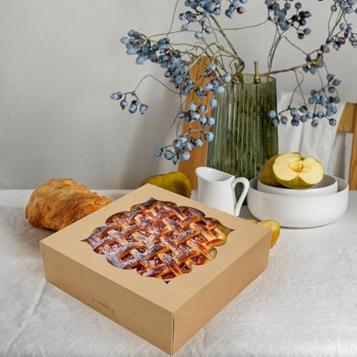 NPLUX 20 Pack Pie Boxes 10x10x3inch Bakery Boxes with Window Dessert Pastry Boxes Pie Boxes 10 inch for Pies Cheesecake and Chocolate Covered Strawberries, Graduation Gifts Party Favors(Brown) - color: Brown
