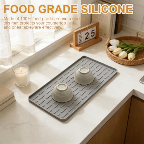 Silicone Coffee Mat, 16"X7" Heat-Resistant,Eco-friendly,Hygienic Drying Pad,Leak-Proof and Non-Slip,Removable Silicone Mat with Concave and Convex Design,(Gray 16X7) - color: Gray, size: 16" x 7"