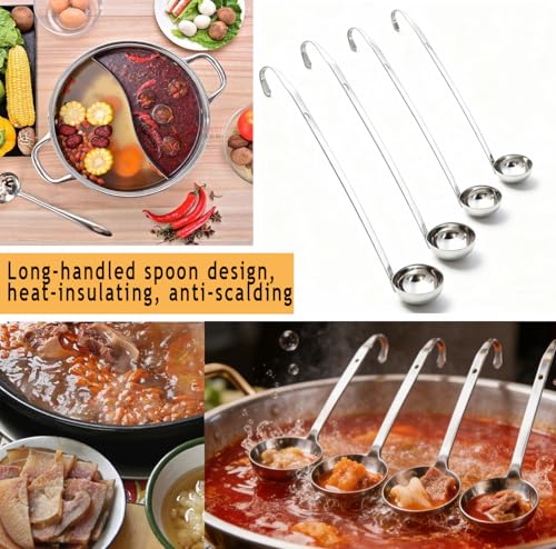 Markeny 4 Pieces Stainless Steel Soup Ladle Metal Handle Ladle with Pouring Rim,1oz/2oz/3oz/4oz Set Ladles for Cooking Soup Sauce