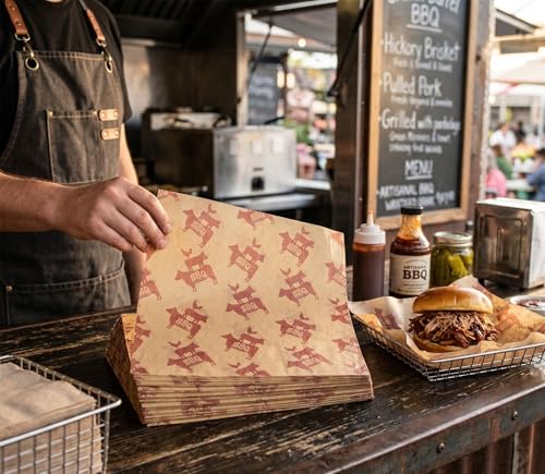 MADE IN USA 1,000 Sheets of Grease-Resistant Food Grade Waxed Kraft Deli Tissue Paper, 12" X 12" (Brown BBQ) - color: Brown BBQ