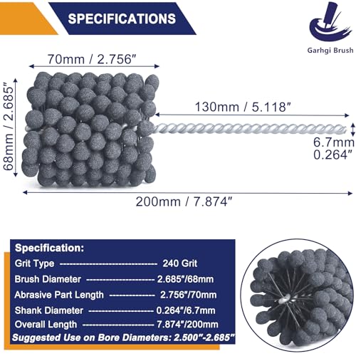 Garhgi 2.685"(68mm) Cylinder Hone Tool, 240 Grit Flexible Resilient Balls | 2-5/8" Automotive Motor Engine Brake Rotor Bore Crosshatching Deglazing Surface Finishing, Softer Metal Cast Iron Steel - size: 2.685"(68mm), style: 240 Grit