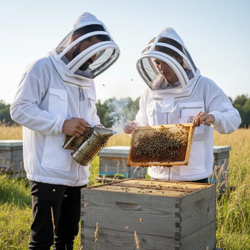 Beekeeping Jacket with Veil 3-Layer Ultra Ventilated Veil Fencing YKK Zippers Full Protection Suit Carrying Bag (BP-301-White)-XL - color: White Fencing Veil, size: X-Large