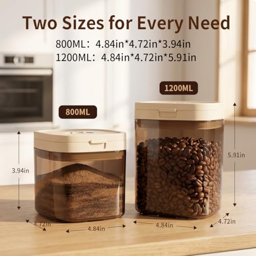 Airtight Food Storage Container with Magnetic Scoop & Built-in Leveler, 1200ML Coffee Storage Container with Date Tracker, BPA Free UV Blocking Food Container for Coffee Beans, Ground Coffee, Tea - color: 1200ml