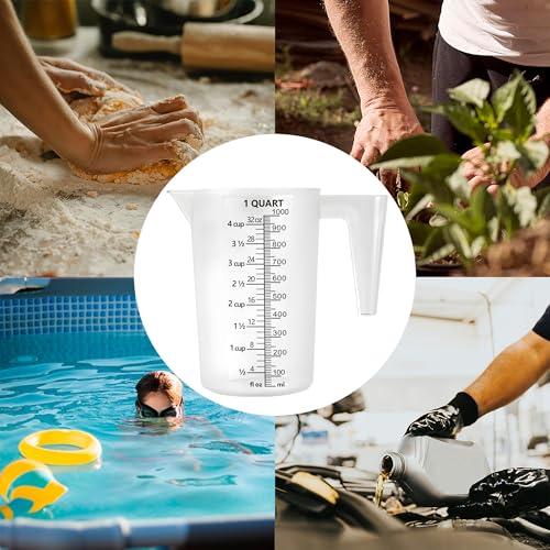 Plastic Measuring Cup with Handle, Pool Chemical Measuring Cup, Plastic Measuring Pitcher for Liquid Mixing, Pouring, Lawn Care, Pet Food, Motor Oil, Laboratory and More (32, Fluid Ounces, 1000ml) - size: 32 fl oz