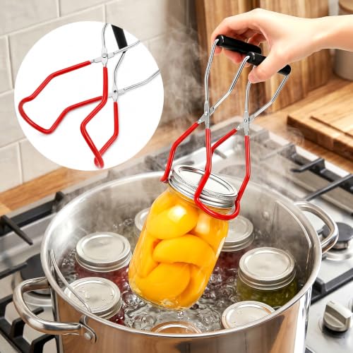 Okllen Set of 4 Canning Supplies Starter Kit, Jar Lifter Tongs, Wide Mouth Funnel, 10.5" Canning Rack, Heavy Duty for Water Bath & Pressure Cannner, Fits Mason Jars, Stock Pots