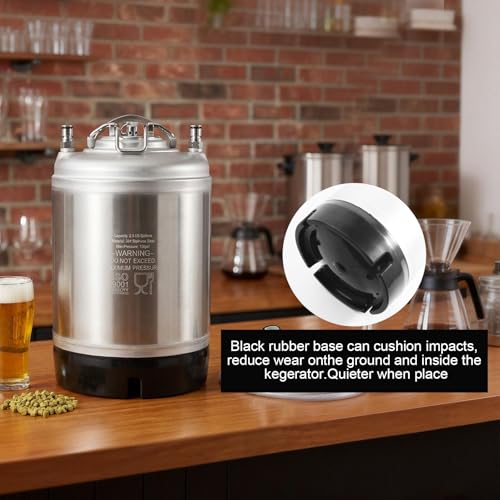New 2.5 Gallon Ball Lock Keg, Cornelius Keg Stainless Steel Corny Keg for Homebrewing, Portable Beer Keg with Heavy-Duty Rubber Bottom & Single SS Handle (10L) - size: 2.5 Gallon (Single SS Handle)