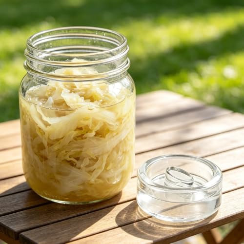 Operitacx 2pcs Glass Fermentation Weights for Wide Mouth Jars, Heavy Glass Fermenting Lids Canning Weights with Easy Grip Handle for Sauerkraut, Kimchi 2.8 inch