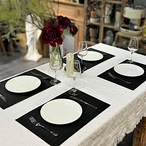 Set of 8 Pcs Bamboo Placemats Sushi Rolling Mat Japanese Style Natural Anti-Slip Bamboo Placemats Washable Heat-Resistant Table Mats for Dining Room and Kitchen(Black) - color: 4black, size: Set of 8