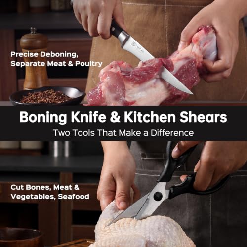 PAUDIN Knife Block Set, 15 Pieces Knife Set with Block, High Carbon Stainless Steel Kitchen Knife Set with Sharpener, Knives Set for Kitchen with Full Tang Triple Rivet Handle