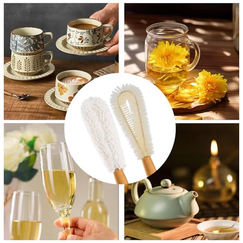 YMZ C&A Bottle Brush Cleaner Set-Teak Wood Handle for Glass Cups, Coffee Cups, Mugs, and Sport Bottles