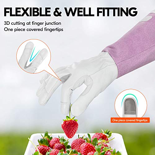 Vgo... 1-Pair Premium Genuine Goat Leather Extra-Long Cuff Thornproof Gardening Gloves (Size S, Pink White, GA1013) - color: 1 Pair - Pink White, size: Women's Small