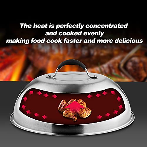 only fire Chesse Melting Dome,9 Inch &12 Inch Heavy Duty Round Basting Steam Cover,Stainless Steel Griddle Accessories for Flat Top Griddle Grill Indoor or Outdoor,2PCS,Dishwasher Safe