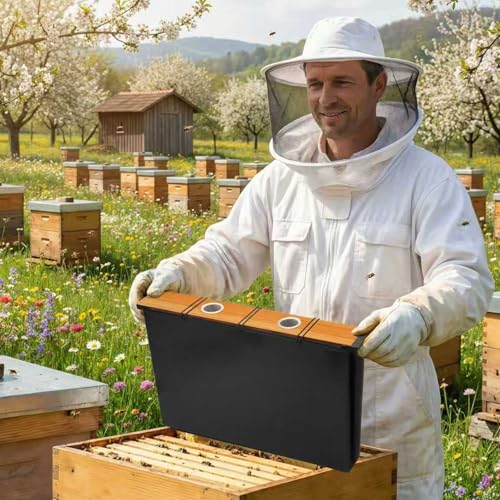 2 Pcs 6.5L Bee Feeder,Beeswax-Treated Wood,Bee Hive Feeder Frame,Beehive Frame Feeders Accessory Installation 6 Safety Islands And12 Rubber Bands,Beekeeping Bee Feeding Tools (6.5L-2PCS)