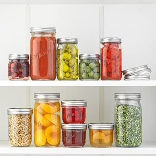 JoyJolt 8 Oz Mason Jars With Lids, Labels and Measures! 6-Pack Wide Mouth Mason Jars, Glass Jar with Lid and Band. Airtight Canning Jars, Overnight Oats Jars, Salad Jars, Sourdough Starter Jar - size: 8 Oz