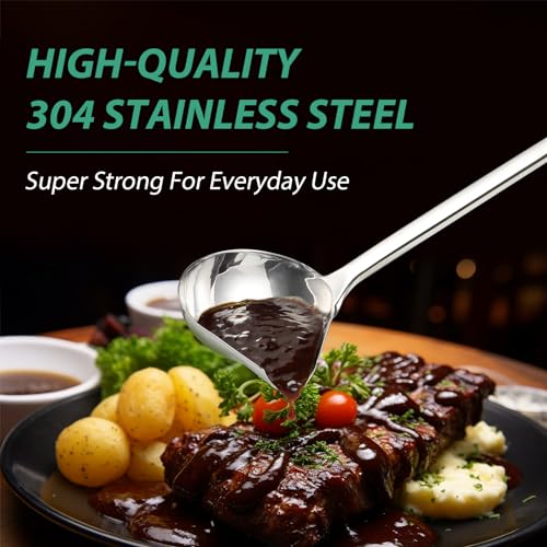 Gravy Ladle with Spout, Stainless Steel Large Ladles for Serving Sauce, Metal Ladle with Long Handle for Kitchen, Comfortable Grip, Durable Construction, Silver (4 oz) - size: 4 oz Gravy Ladle