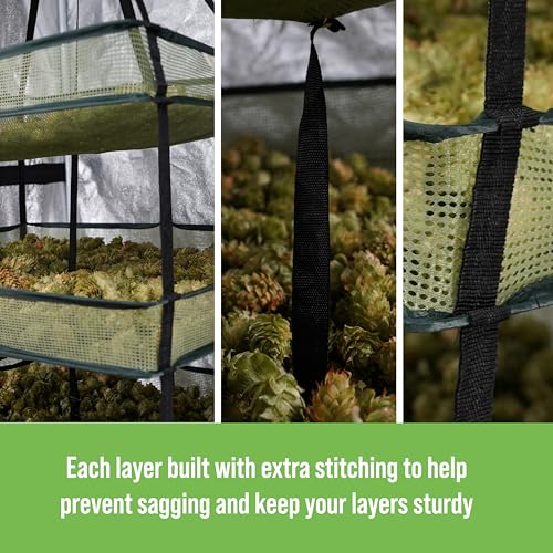 Grow1 Large Square Drying Rack 6-Layer 24x24in Collapsible Mesh Herb and Flower Hanging Dryer with Carrying Case and Center Support Strap - size: Large