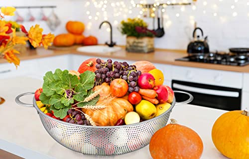 TeamFar Stainless Steel Colander, 5QT Micro-Perforated Metal Colander Food Strainer with Handles, for Draining Washing Rinsing Steaming, Non Toxic & Dishwasher Safe, Solid Construction & 3 Stable Feet - size: 5 qt