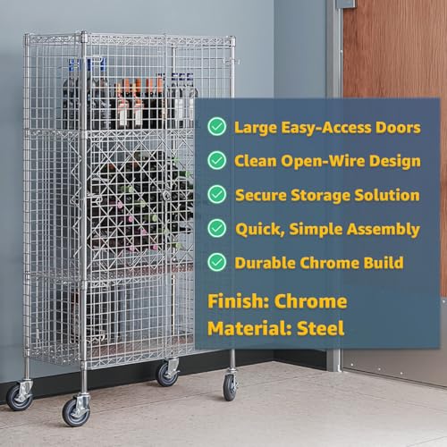 18" x 36" x 61" NSF Commercial Heavy Duty Chrome Wire Security Cage Kit, Metal - color: Grey, size: 18" x 36" x 61" Only Security Cage
