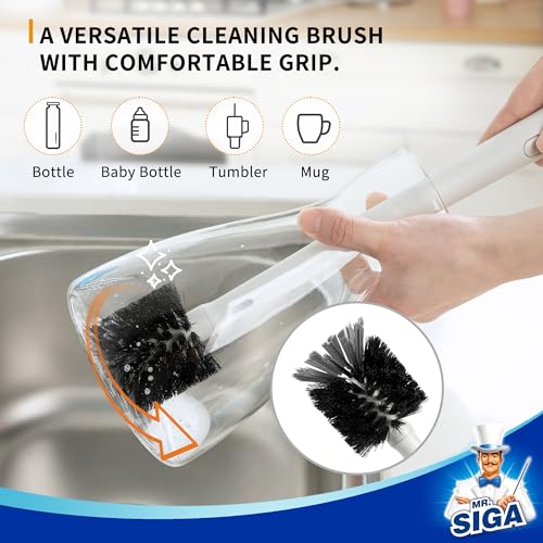 MR.SIGA Water Bottle Brush and Straw Cleaner Brush, Long Handle Bottle Cleaner Brush, 2 in 1 Bottle Cleaning Brush for Sports Bottles, Baby Bottles, Mugs, Straws - color: White