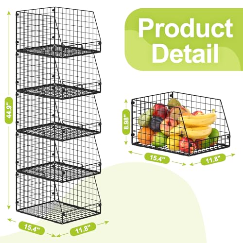 Jakyitvi 5 Pack XXL Stackable Wire Storage Basket, Extra Large Capacity Pantry Organizer and Storage, Muti-Purpose for Fruit Vegetable Basket & Toy Bin & Snack Organizer - size: 5 Pack