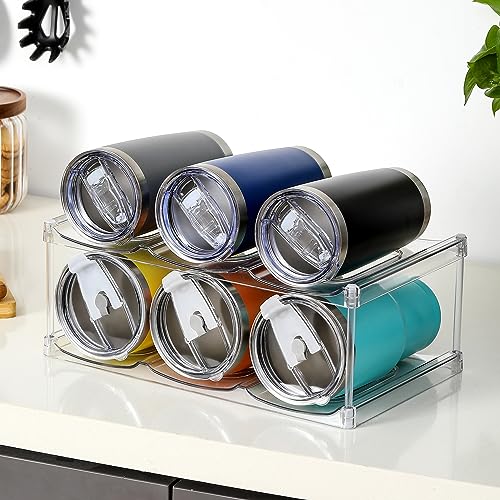 LARGER Compartment - Stackable Water Bottle Organizer Holder - for Stanley & Others' Large Tumbler - Clear Wine Rack, Cup Bottle Holder for Cabinet Home Countertop Fridge Pantry Shelf, 2 Tier Hold 6 - size: 2 Tier - Hold 6
