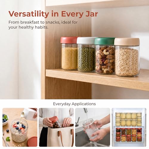 EONJOE 4-Pack Overnight Oats Containers with Lids 16oz Glass Mason Jars Meal Prep Salad Food Cereal Snacks Pudding Yogurt Storage - size: 16oz-4pack-white