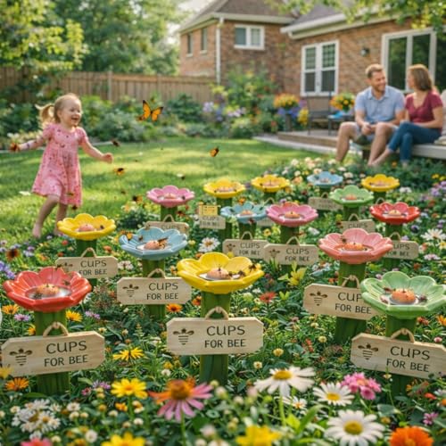 Bee Watering Station for Garden 1-Pack, Flower Bee Water Feeder, Ground Stake Pollinator Watering Station for Yard, Flower Bed, Planter - color: Monochrome