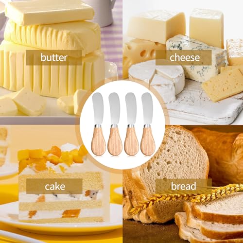 Siutaga 4 Pcs Cheese Spreader Knives Butter Knife with Wooden Handle Stainless Steel Cheese Butter Knife for Cheese Cold Butter Jam Pastry and Other Kitchen Accessories 4.84 Inch