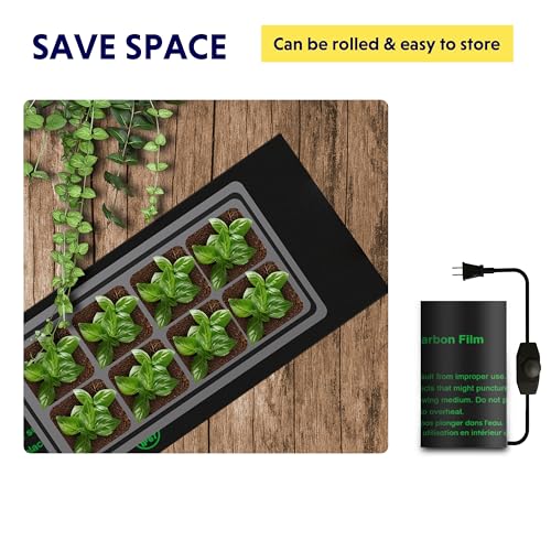 iPower Durable Seedling Heat Mat Warm 3" x 20" - 2 Pack with Temperature Adjustable Knob Hydroponic Heating Pad Waterproof for Seed Starting Greenhouse and Germination - size: 3" x 20"(x2)-ADJ, style: Upgraded Carbon Film