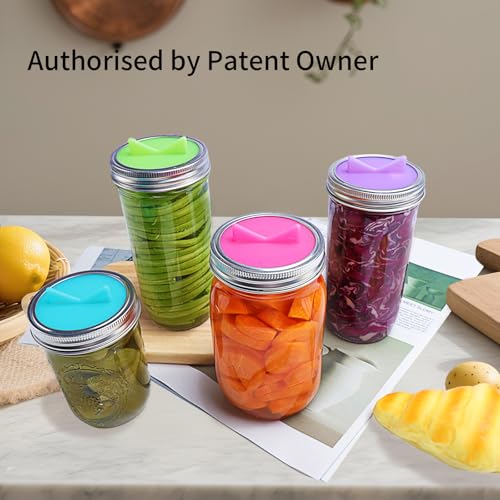 Fermentation Lids silicone waterless airlock fermenting Caps for Wide Mouth Mason Jar(Excluding rings) (4 Lids with Airlock) - style: 4 Lids with Airlock
