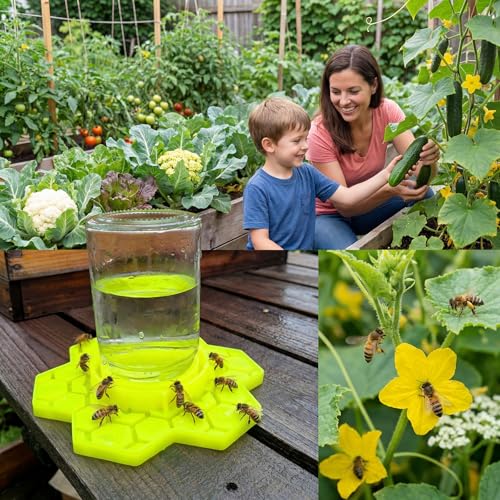 2 Pack Silicone Bee Feeder for Mason Jars | Drown-Free Honeycomb Bee Watering Station Fits Regular & Wide Mouth | Safe Sugar Syrup Feeding Station for Beekeepers & Backyard Gardens (Yellow)