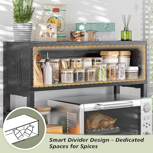 EnHomee 4-Tier Microwave Stand for Kitchen Storage, Black | 205 lb Capacity, Adjustable Kitchen Shelves with 9 Hooks & Cutting Board Rack - color: Black
