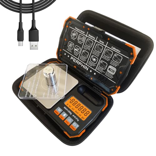 Pocket Scale, Dual Powered, Precision Gram Scale with Zipper Case, Digital Small Coin Scale, Large Backlight Display, 200g x 0.01g, 6 Weighing Units,Cal Weight, USB Cable Included - color: Orange