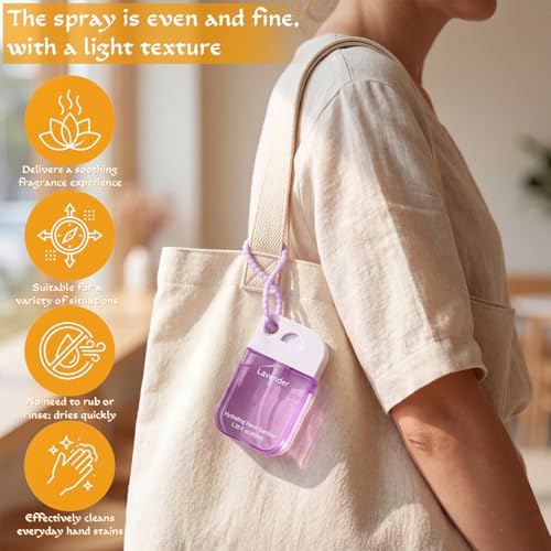 Frienda 12 Pcs Hydrating Hand Sanitizer Spray Scented Pocket Power Mist Hand Sanitizer Travel Size with Keychain Moisturizing Antibacterial Sanitizing Cleans Hands for Women (Natural) - style: Natural
